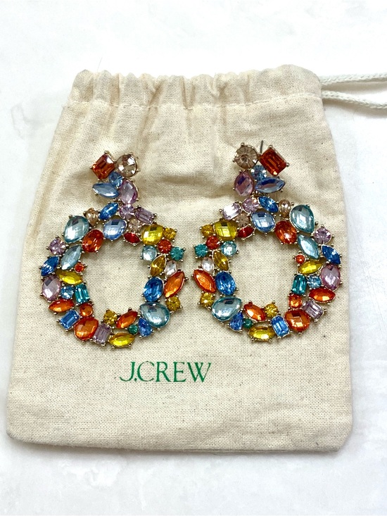 J. Crew Jewelry - J. Crew Multicolor Crystal Hoop Drop Earrings in Gold-Tone